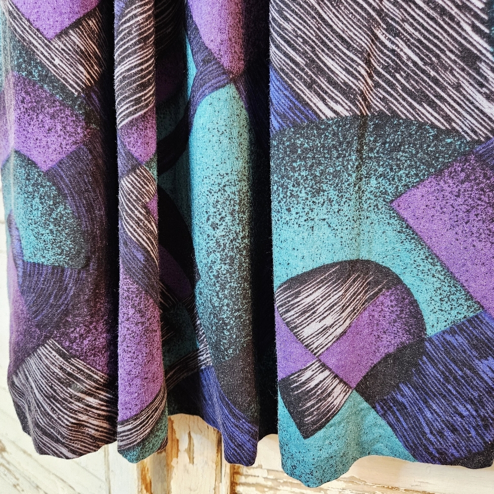 Vintage 80s Flowy Midi Skirt Geometric Print XS/S - Picture 4 of 12